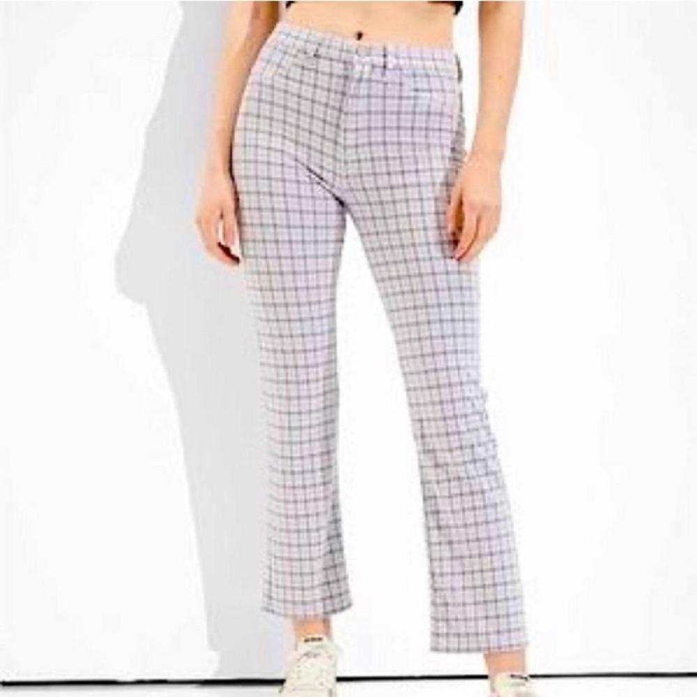 American Eagle Purple Plaid Crop Flare Pants